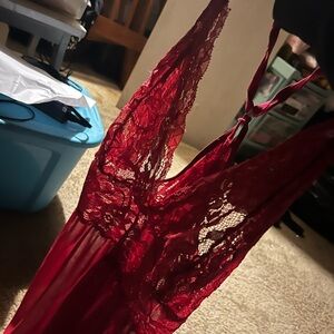 Luxurious Red Lace Slip with Sheer Elegance